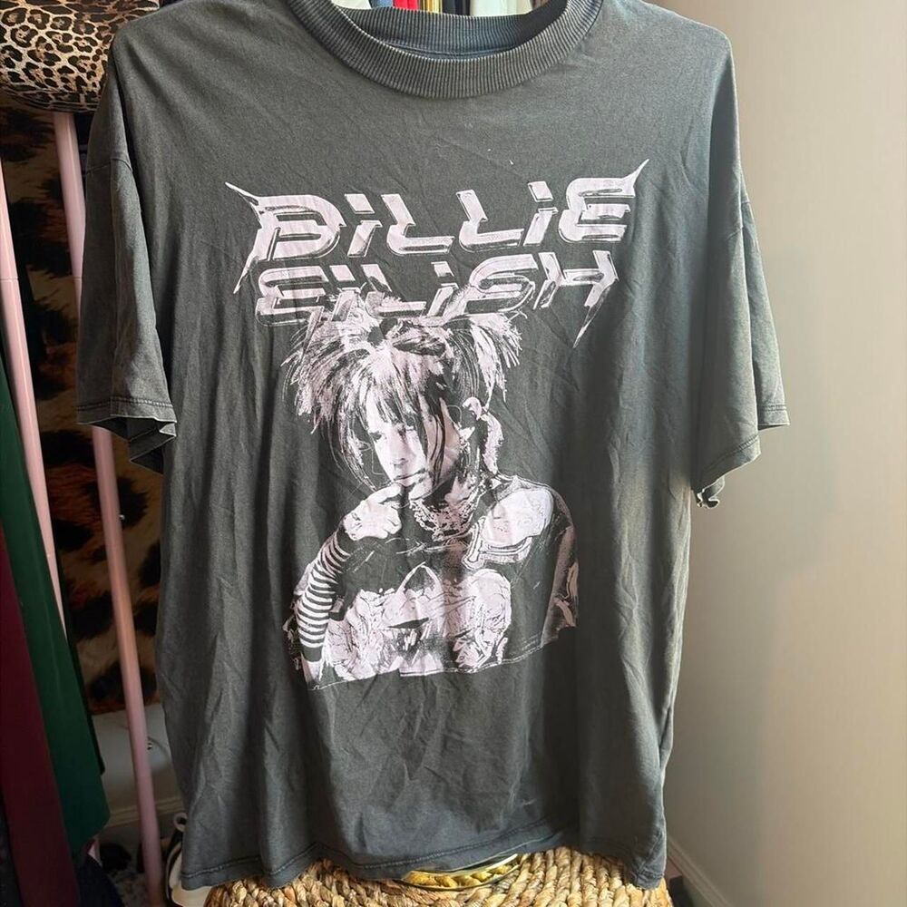 By-billie Women's Green and Grey T-shirt